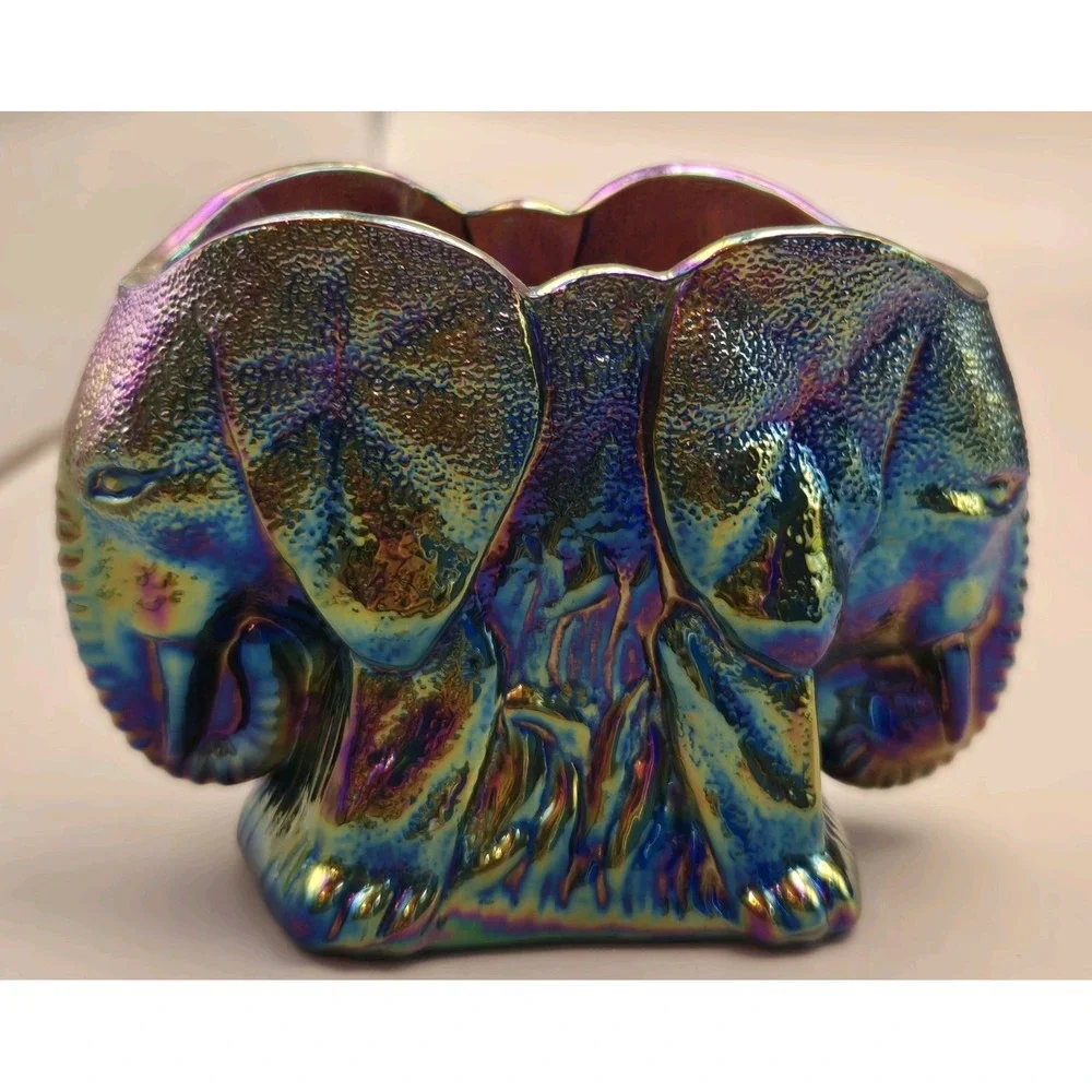 Vintage Toothpick Holder Summit Art‎ Event Iridescent Double Elephants